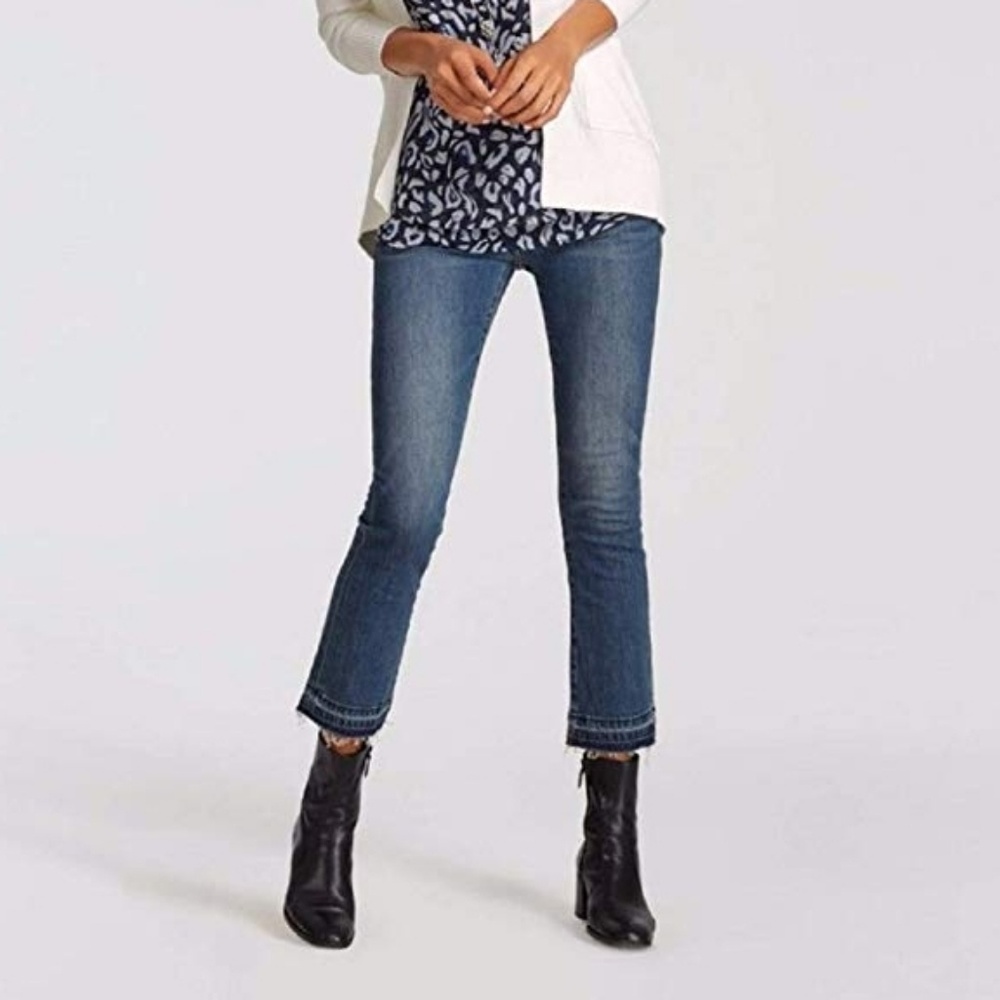 Cabi Kick It Crop Flare Distressed Hem Jeans